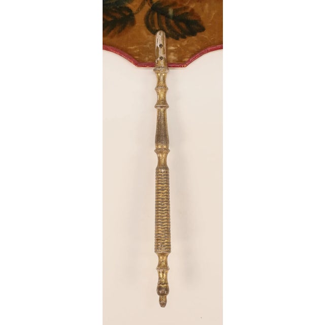 Cream Pair of Antique Theorem Painted Velvet Hand Fans With Gilt Handles For Sale - Image 8 of 10