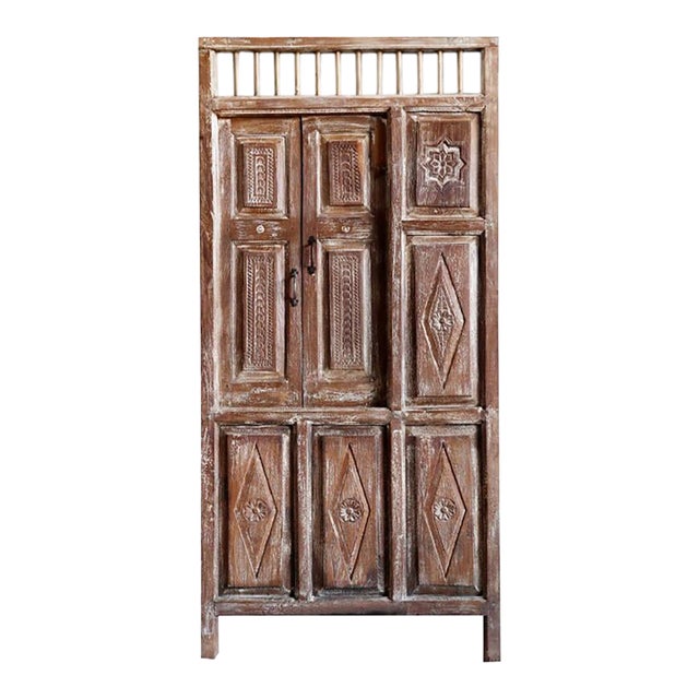 Antique Reclaimed Wood Garden Door | Hand-Carved Indian Statement Architectural Door 84x39 For Sale