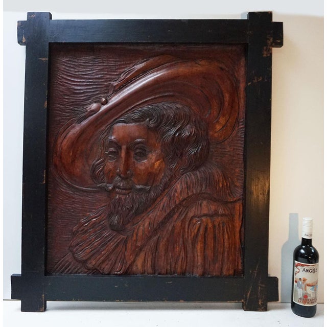 Beautiful large handcarved oak wooden portrait bas-relief of Peter Paul Rubens. Made around the 1950s Peter Paul Rubens...