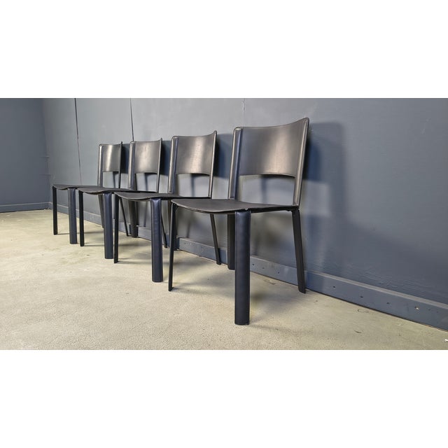 Vintage Black Leather Dining Chairs, Italy, 1980s, Set of 4 For Sale - Image 10 of 16