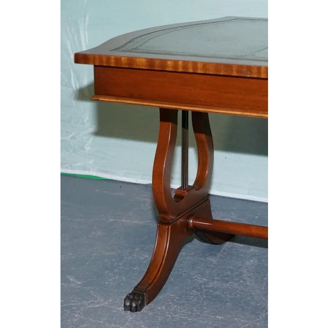 Large Vintage Hunter Green Leather Topped Coffee Table For Sale - Image 6 of 17