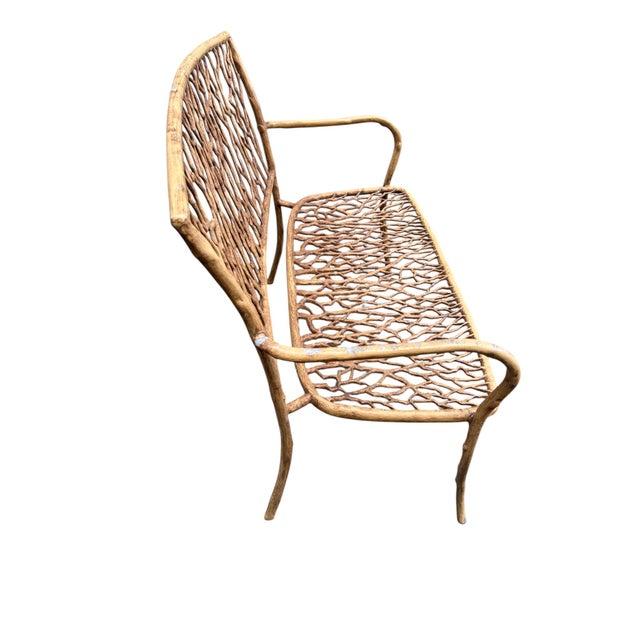 Late 20th-C. Faux Bois Metal Garden Bench or Settee For Sale - Image 12 of 16