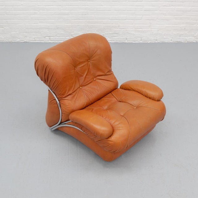 Animal Skin Italian Corolla Lounge Chair in Cognac Leather by I.P.E., 1970s For Sale - Image 7 of 16