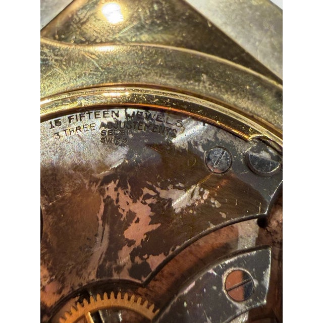 Antique Swiss Art Deco Travel/ Desk Clock With Guilloche Enamel For Sale - Image 11 of 11