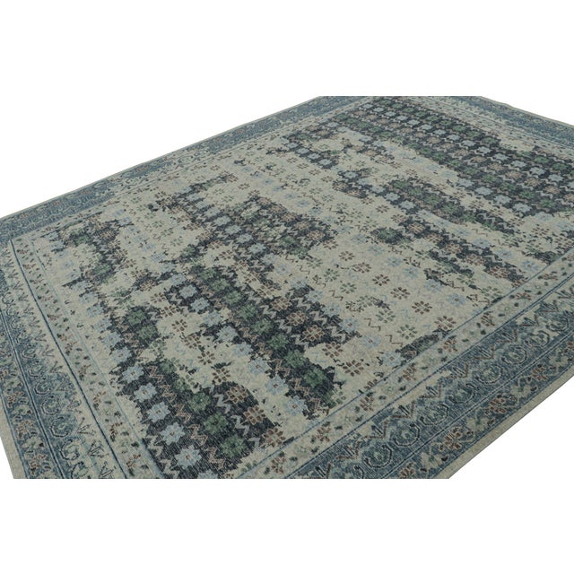 Traditional Rug & Kilim’s Distressed European Rug in Blue and Teal With Floral Patterns For Sale - Image 3 of 7