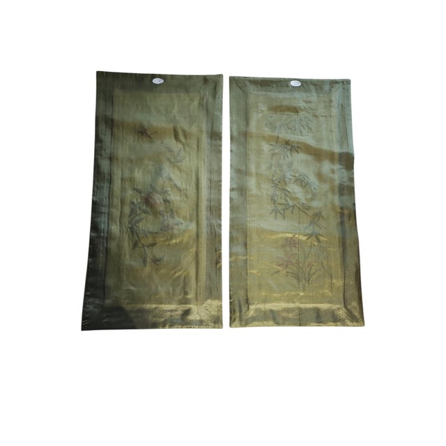 Pair Antique Chinese Hand Embroidered Silk Panels - Unframed For Sale - Image 4 of 4