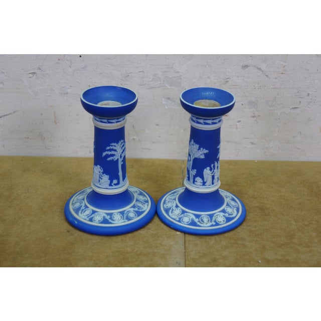 Vintage Wedgwood Blue Jasperware Candlesticks Creamer Sugar Teapot Bowl Compote - Set of 6 For Sale - Image 16 of 16