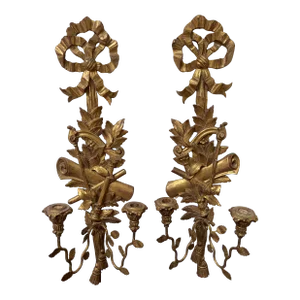 Early 20th Century F. Paoletti Italian Neoclassical Giltwood Candelabra Sconces - A Pair