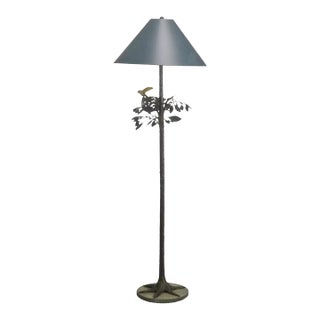 Frederick Cooper Bird Nest Floor Lamp W/ Green Faux Leather Shade For Sale