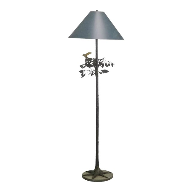 Frederick Cooper Bird Nest Floor Lamp W/ Green Faux Leather Shade For Sale
