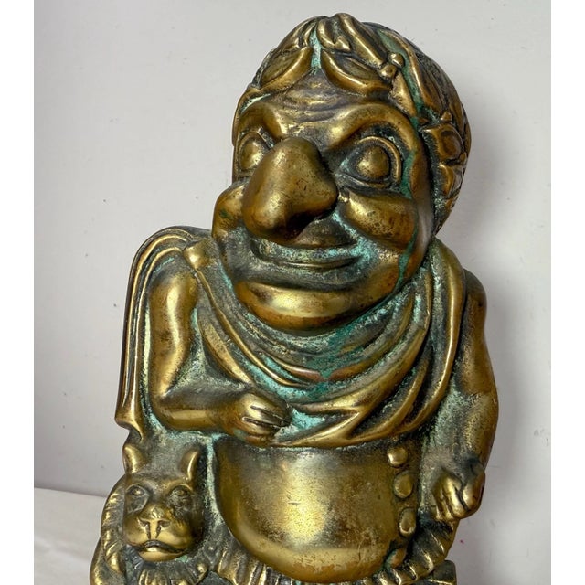Large Antique Heavy Gilt Bronze Brass Mr Punch Roman Emperors Figural Doorstop For Sale - Image 9 of 11