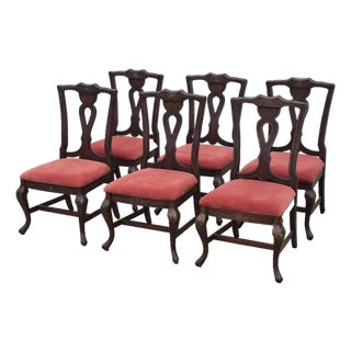 Mid-20th Century Lane Rustic Floral Paint Decorated Walnut Dining Chairs, Set of 6 For Sale