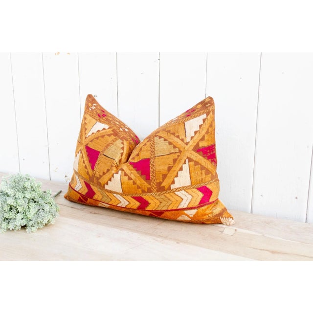 Glowing Rust Silk Phulkari Pillow For Sale - Image 4 of 9