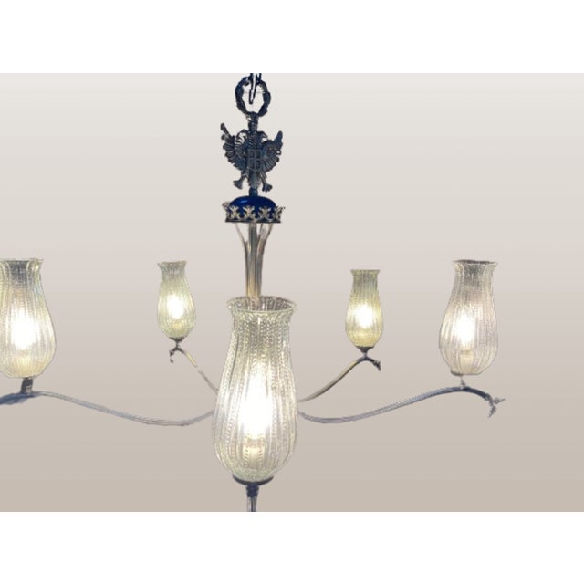 1950s Neoclassical Five-Light Glass and Chromed Steel Chandelier by Kaiser Leuchten, 1950s For Sale - Image 5 of 11