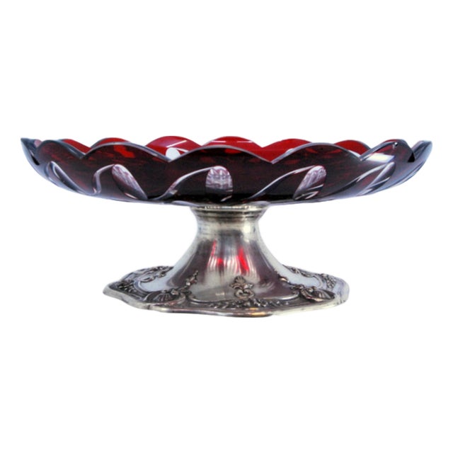 Fruit Bowl Centerpiece in Cut Crystal and Silver Base with Shells For Sale
