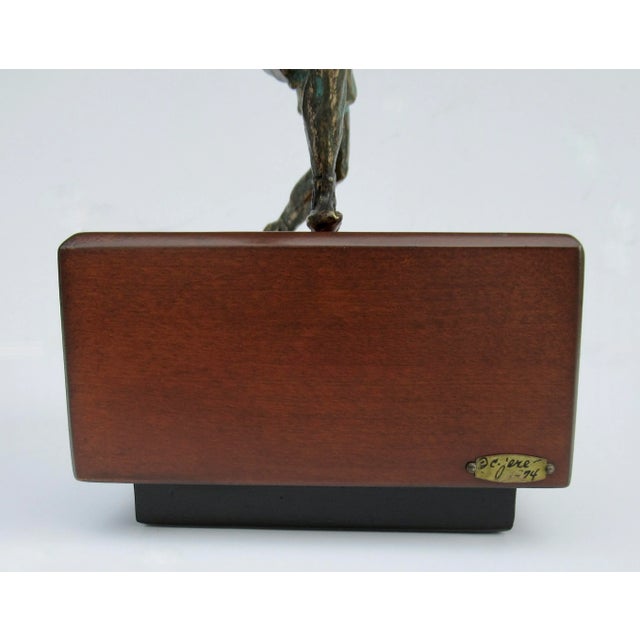 C.1974 Original Signed Curtis Jere' Bronze "Tennis Player" Sculpture on a Walnut Plinth Base For Sale - Image 11 of 12