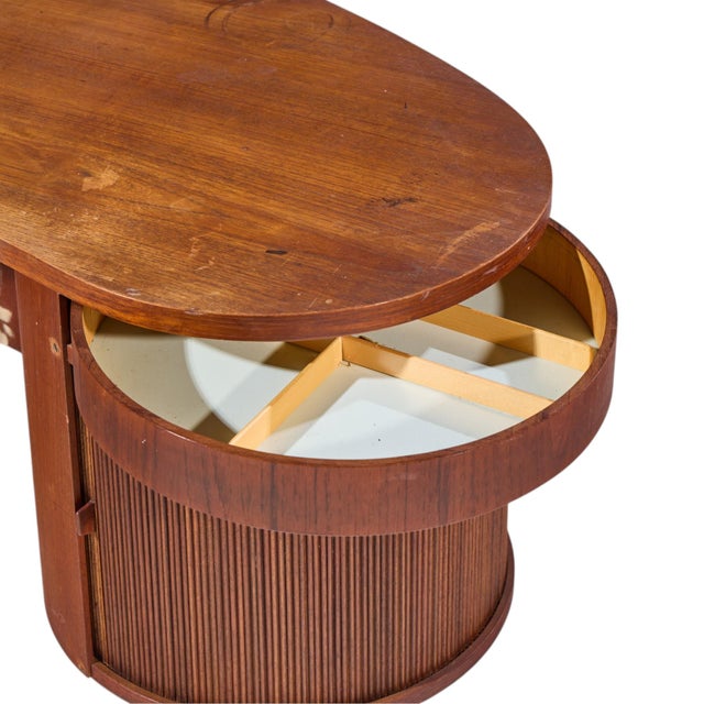 Brown Kai Kristiansen for Feldballes Model 54 Mid Century Danish Teak Tambour Door Desk For Sale - Image 8 of 11