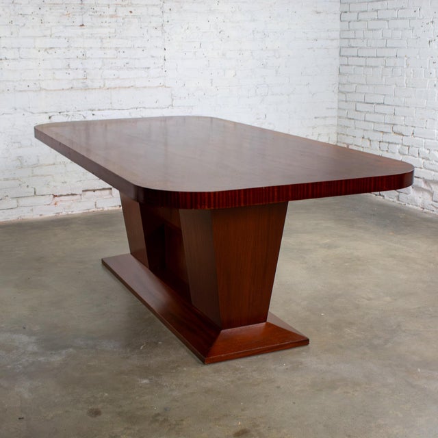 Late 20th Century Late 20th Century Modern Large Custom Mahogany Dining or Conference Table W/Double Pedestal Trestle Base For Sale - Image 5 of 18