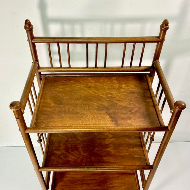 Early 20th Century Early 20th C Antique Arts & Crafts Mission British Colonial Thornet Style Stick & Ball Etagere - 3 Tier For Sale - Image 5 of 18