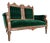 19th Century Antique Victorian Eastlake Settee, Carved Walnut With Tufted Emerald Green Velvet, Gothic Crest For Sale