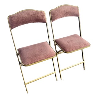 Vintage Gold and Dark Pink A. Fritz and Co Folding Chairs - A Pair For Sale