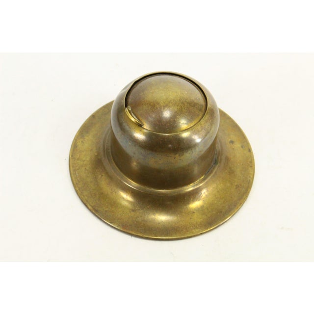 1920-30's Art Deco Brass Capstan Inkwell With Spring Lid For Sale - Image 4 of 14