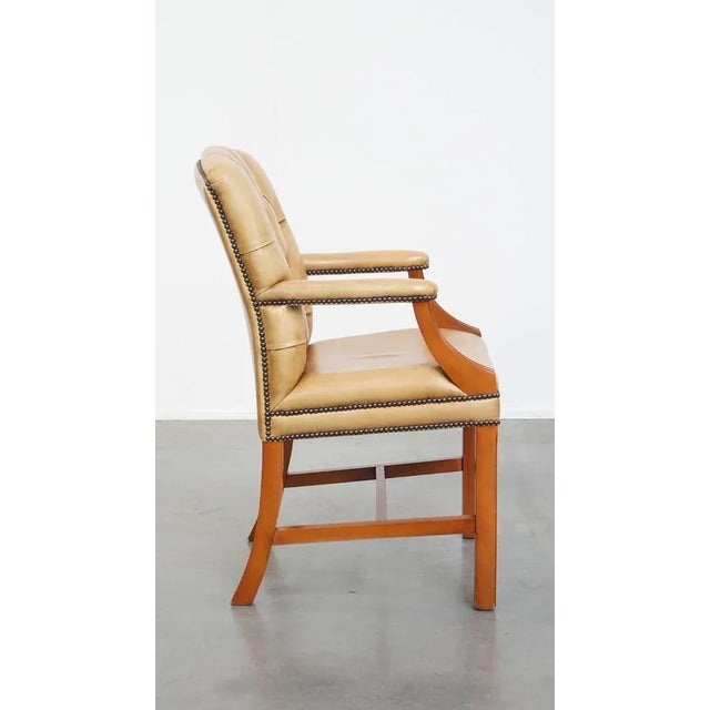 English Cowhide Chesterfield Dining Chair in Light Cognac Color For Sale - Image 3 of 14