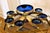 Vintage Venetian Tre-Fuochi Murano Dessert Set with Fruit Goblet and Coupes in Cobalt Blue and 24kt Gold-Plated Enamel, 1920s, Set of 7 For Sale - Image 3 of 9