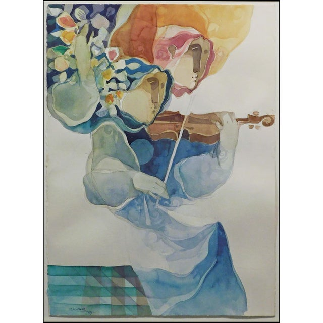 "Untitled" by Sunol Alvar Original watercolor on paper Hand signed by the artist Framed Size: 40" x 32" Image Size: 26" x...