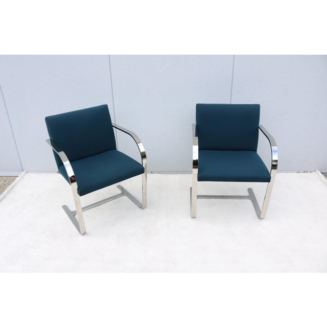 Ludwig Mies Van Der Rohe Brno Flat Bar Chairs in Blue Fabric by Gordon, a Pair For Sale In New York - Image 6 of 18