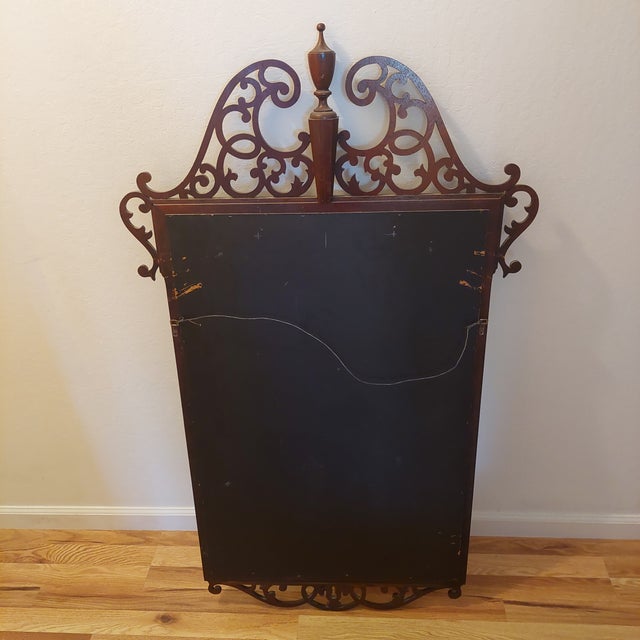 Baker Furniture Company Vintage Baker Furniture Chippendale Style Mahogany Fretwork Wall Mirror For Sale - Image 4 of 4