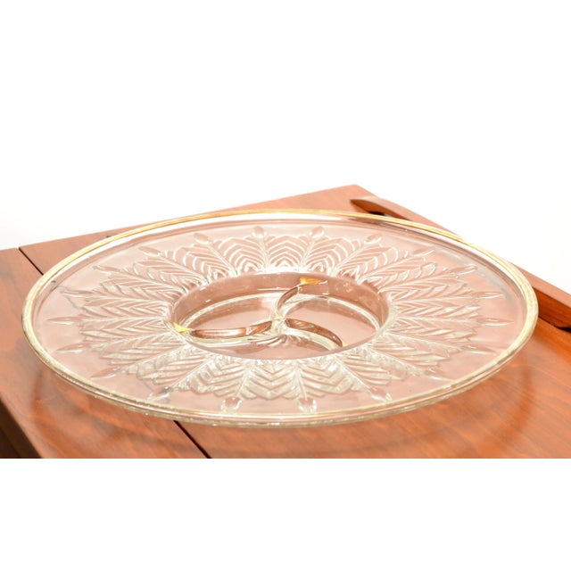 Transparent 1950s Art Deco Jeanette Depression Glass Crystal Relish Dish Serving Platter 22k Gold Trim For Sale - Image 8 of 12