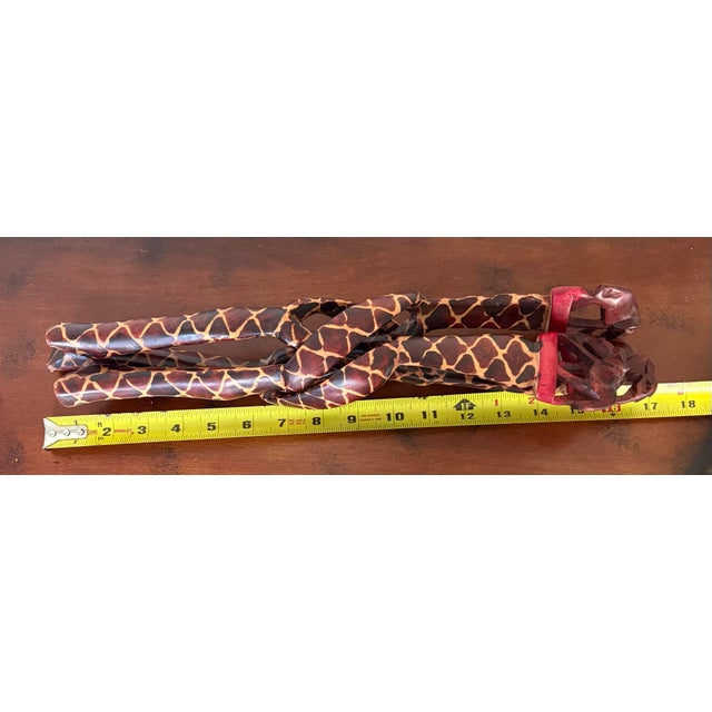 Vintage African Unity Sculpture Bowl Holder | Hand Carved Wooden Stand Elephant Tribal Art | Boho Global Dec For Sale In Indianapolis - Image 6 of 8