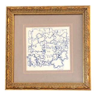 Original Vintage Wayne Cunningham Small Abstract Ink Drawing Framed 1980’s For Sale
