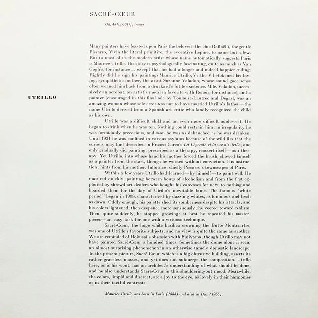 1950s After Maurice Utrillo "Sacre-Ceur", First Edition Swiss Full-Color Print For Sale In Dallas - Image 6 of 9