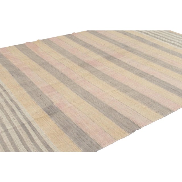 Textile Striped Modern Kilim Room Size Wool Rug For Sale - Image 7 of 11