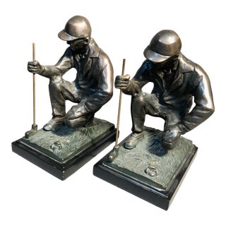 1980s Bronze Golfer Bookends by Bey-Berk for Neiman Marcus - a Pair For Sale