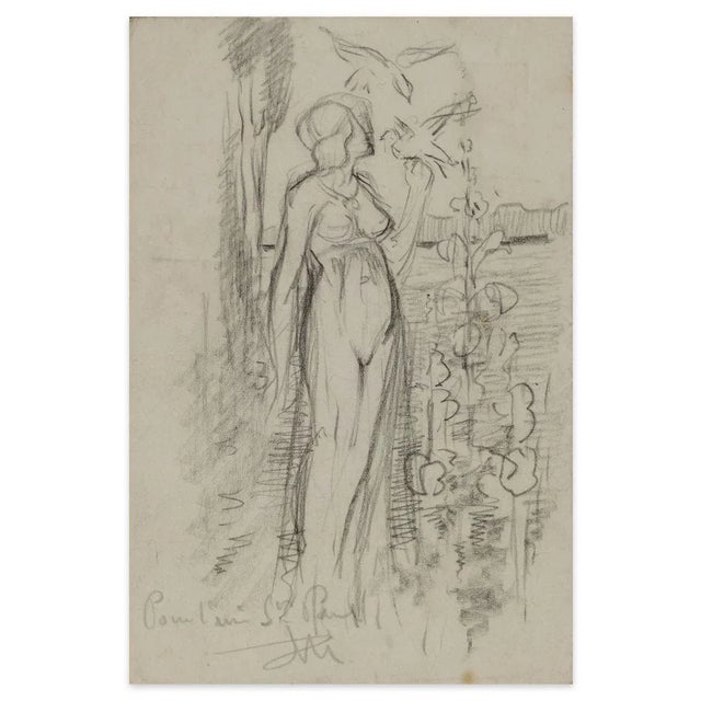 Eden - Original pencil drawing by Max Théron - Early 1900 Early 20th Century For Sale - Image 3 of 4