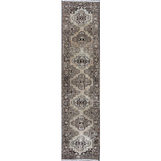 Textile Antique Persian Hamadan Runner With Geometric Medallion Design in Neutral Tones For Sale - Image 7 of 7