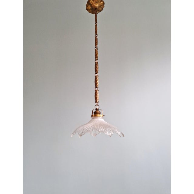 Metal Art Deco Pendant Light in Scalloped Clear Glass, 1920s For Sale - Image 7 of 14