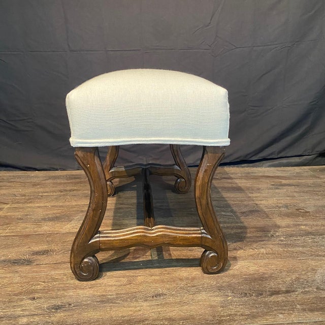 Antique French Os De Mouton Walnut Bench 19th Century With New Upholstery For Sale In Portland, ME - Image 6 of 6
