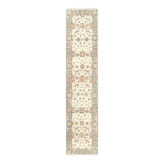 Ivory Fine Hand Knotted Oushak Runner 2'6'' X 12'3'' For Sale