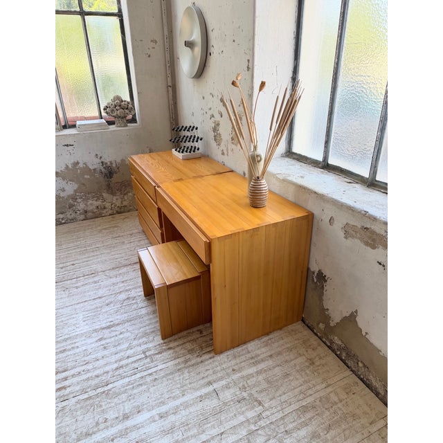 1970s Savoie Desk, Chest of Drawers and Stool in Pine from Maison Regain, 1970s, Set of 4 For Sale - Image 5 of 18