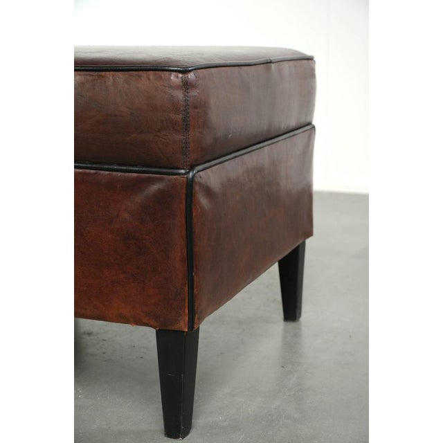 Dark Sheepskin Ottoman with Black Piping For Sale - Image 9 of 10