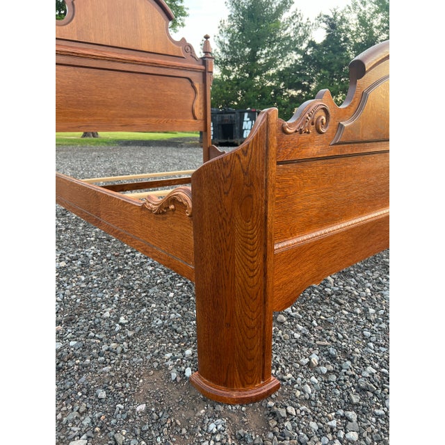 Brown Lexington Carved Victorian Mansion Oak Bed - Queen Size For Sale - Image 8 of 12