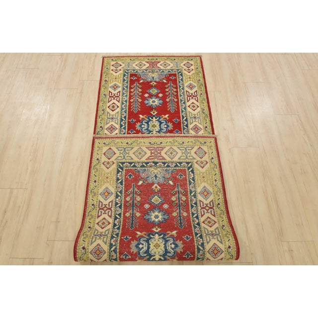 Kazak Runner 2’9” X 8’1” Red Wool Tribal Hand-Knotted Oriental Rug For Sale - Image 11 of 12