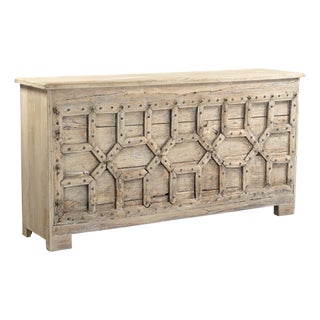Indian Bleached Teakwood Bar or Shop Counter Constructed From Antique Architectural Elements For Sale