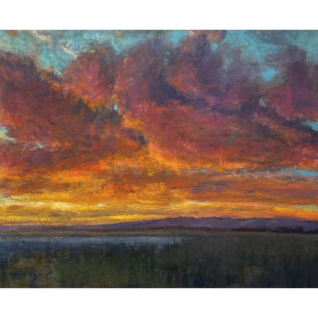 Prism Sky by Seth Winegar | Oil on Board Landscape with Colorful Sunset and Clouds For Sale