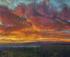 Prism Sky by Seth Winegar | Oil on Board Landscape with Colorful Sunset and Clouds