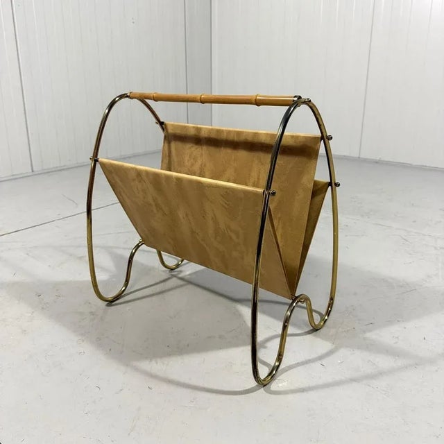 Brass and Rattan Magazine Holder, 1950s For Sale - Image 6 of 14